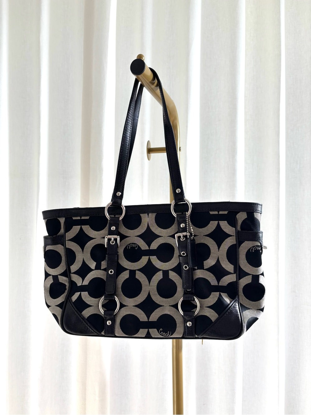 Coach Black Signature Tote Bag - stain on side & some marks inside